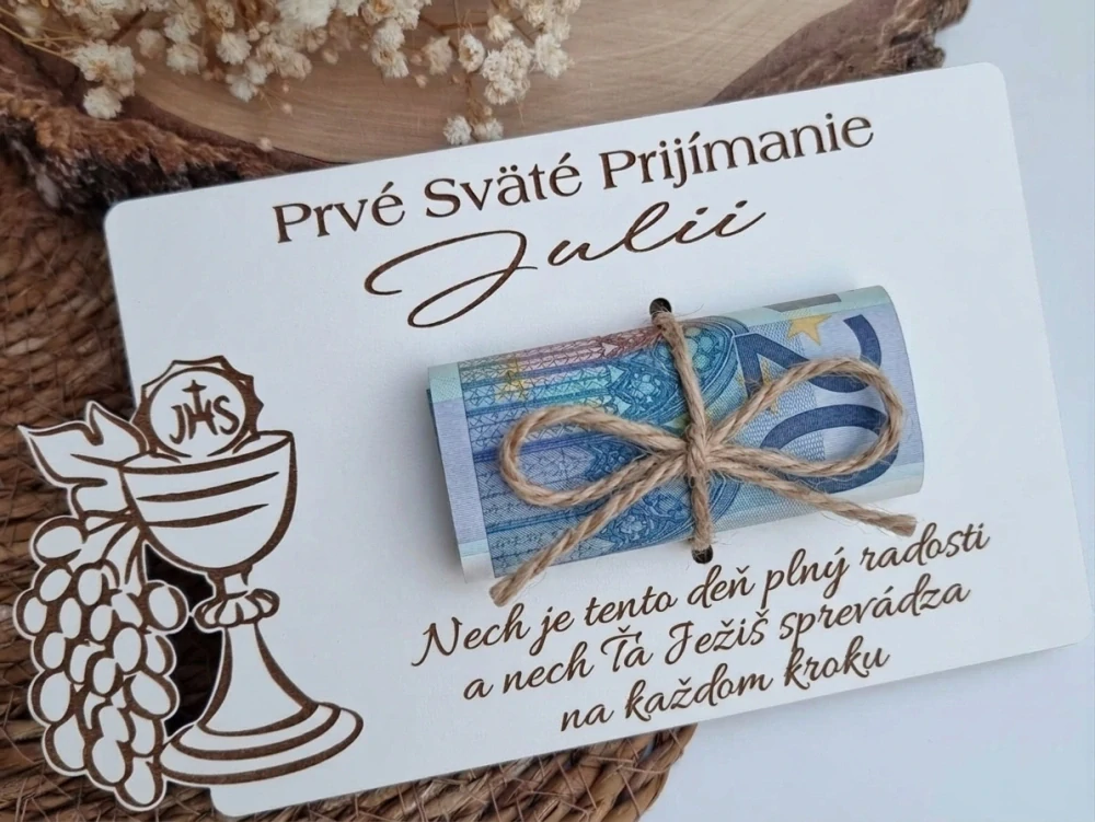 Personalizovaná drevená tabuľka na Prvé sväté prijímanie na peniaze