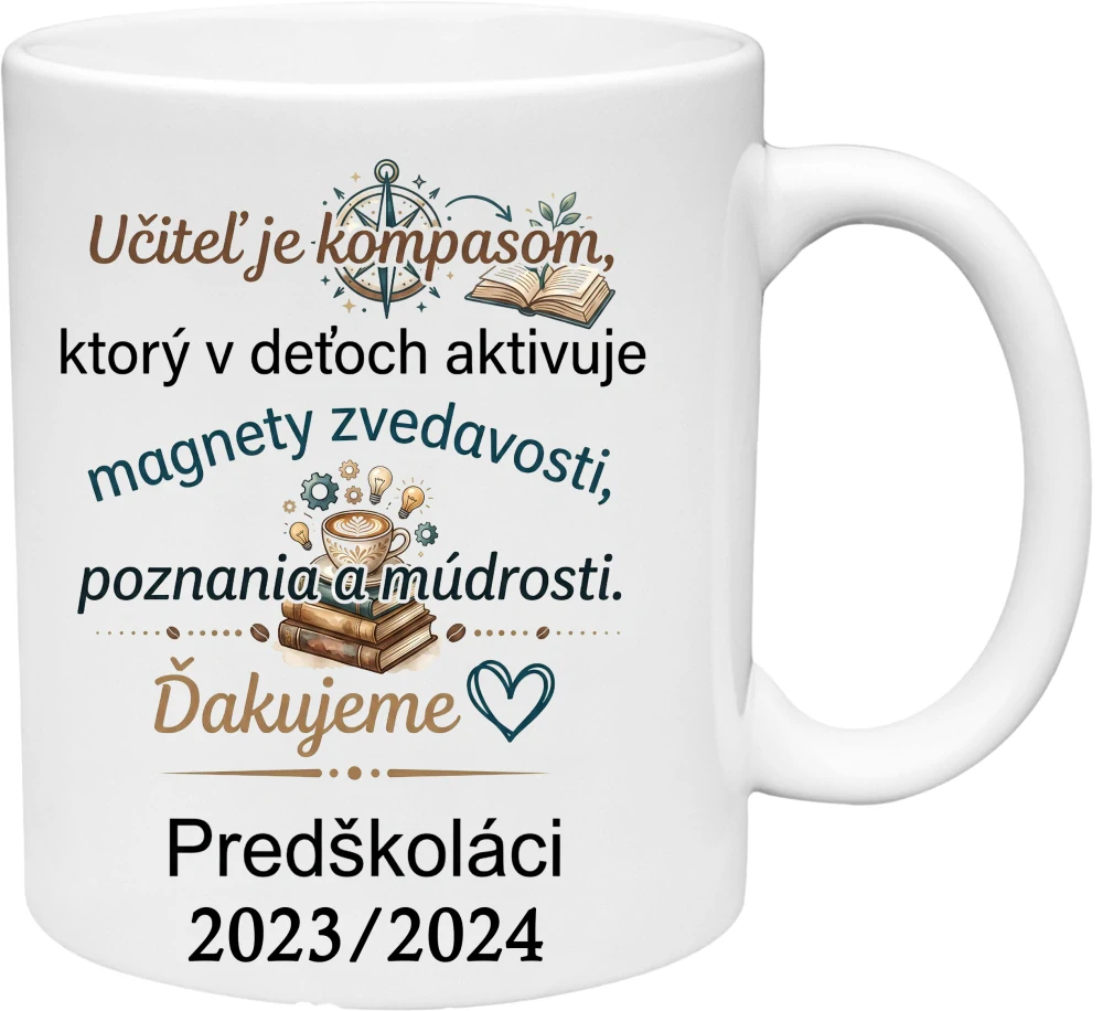 Keramický hrnček – „Učiteľ je kompasom...“ (s krabičkou)