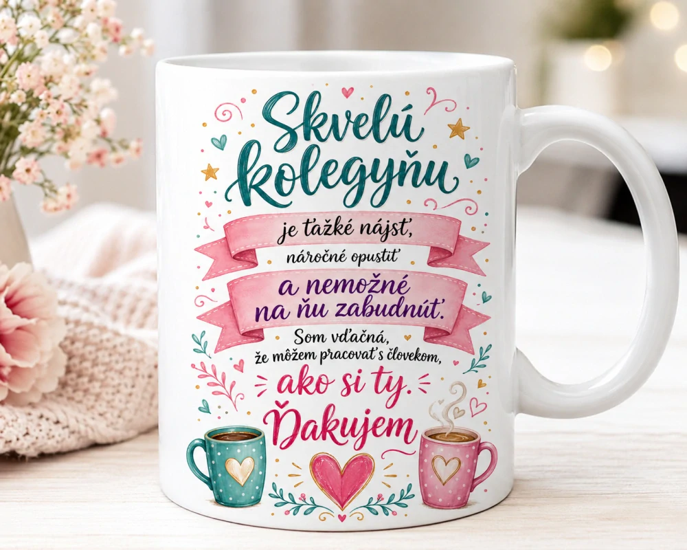 Hrnček pre kolegyňu – Skvelú kolegyňu je ťažké nájsť | Darček s poďakovaním(s krabičkou)