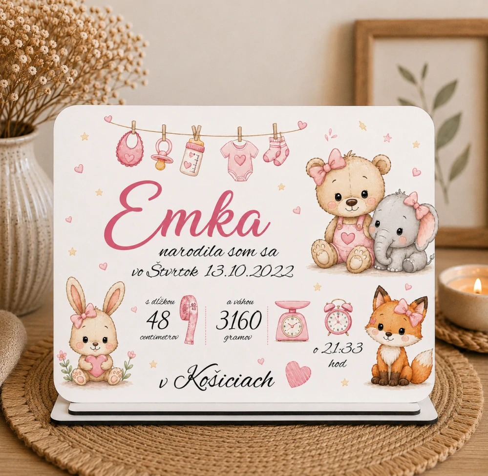 Personalizovaná tabuľka pre novorodencov 👶 (dievča)