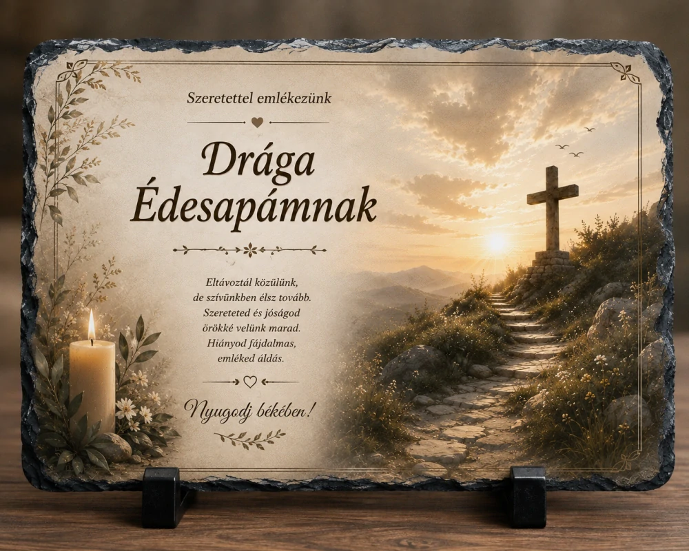 Pamätná tabuľa z prírodného kameňa „Drága Édesapámnak“