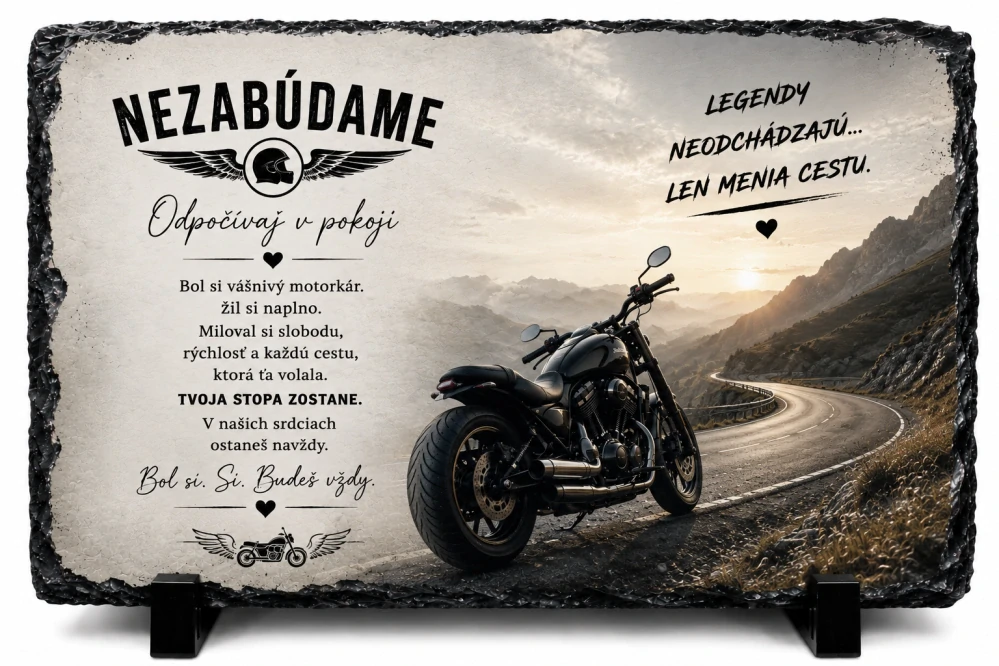🖤 Pamätná kamenná tabuľa pre motorkára – Nezabúdame