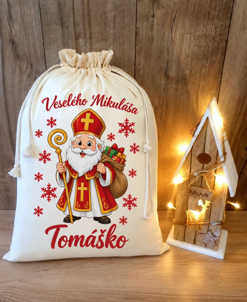 Mikulášske bavlnené vrecko s vlastným menom