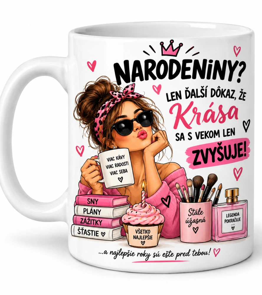 Narodeninový hrnček pre ženu – Krása sa s vekom len zvyšuj (s krabičkou)