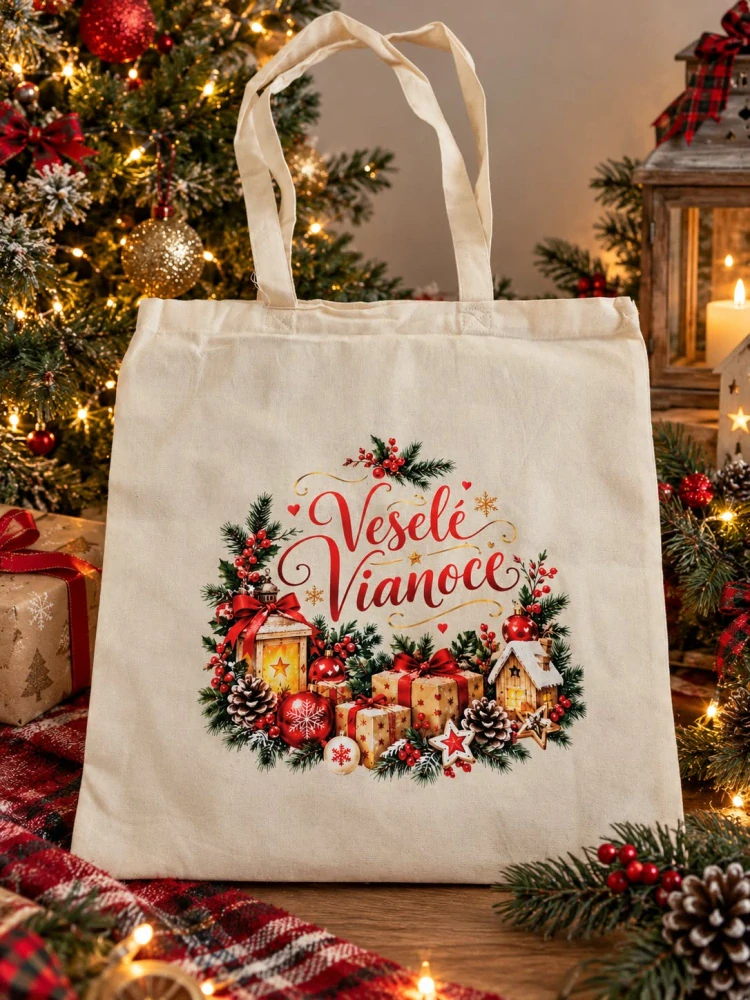 Bavlnená nákupná taška – Veselé Vianoce 🎄