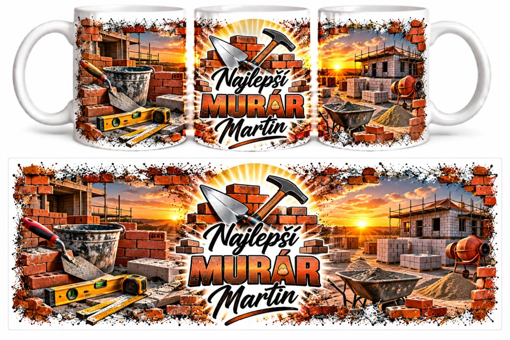 🧱 Hrnček pre murára s vlastným menom – Najlepší murár (s krabičkou)
