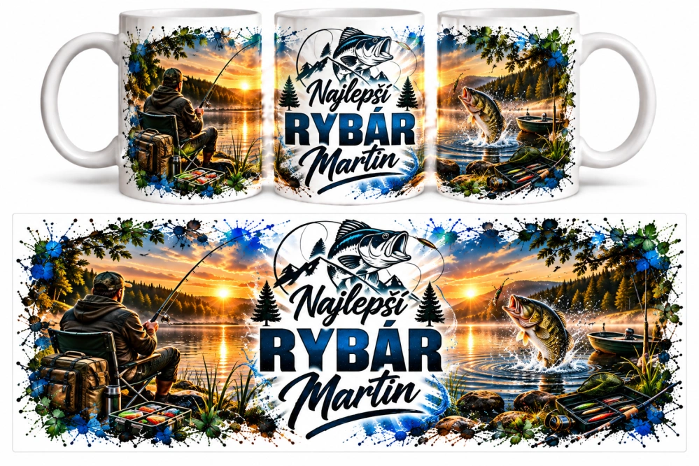 🎣 Hrnček pre rybára s vlastným menom – Najlepší rybár (s krabičkou)