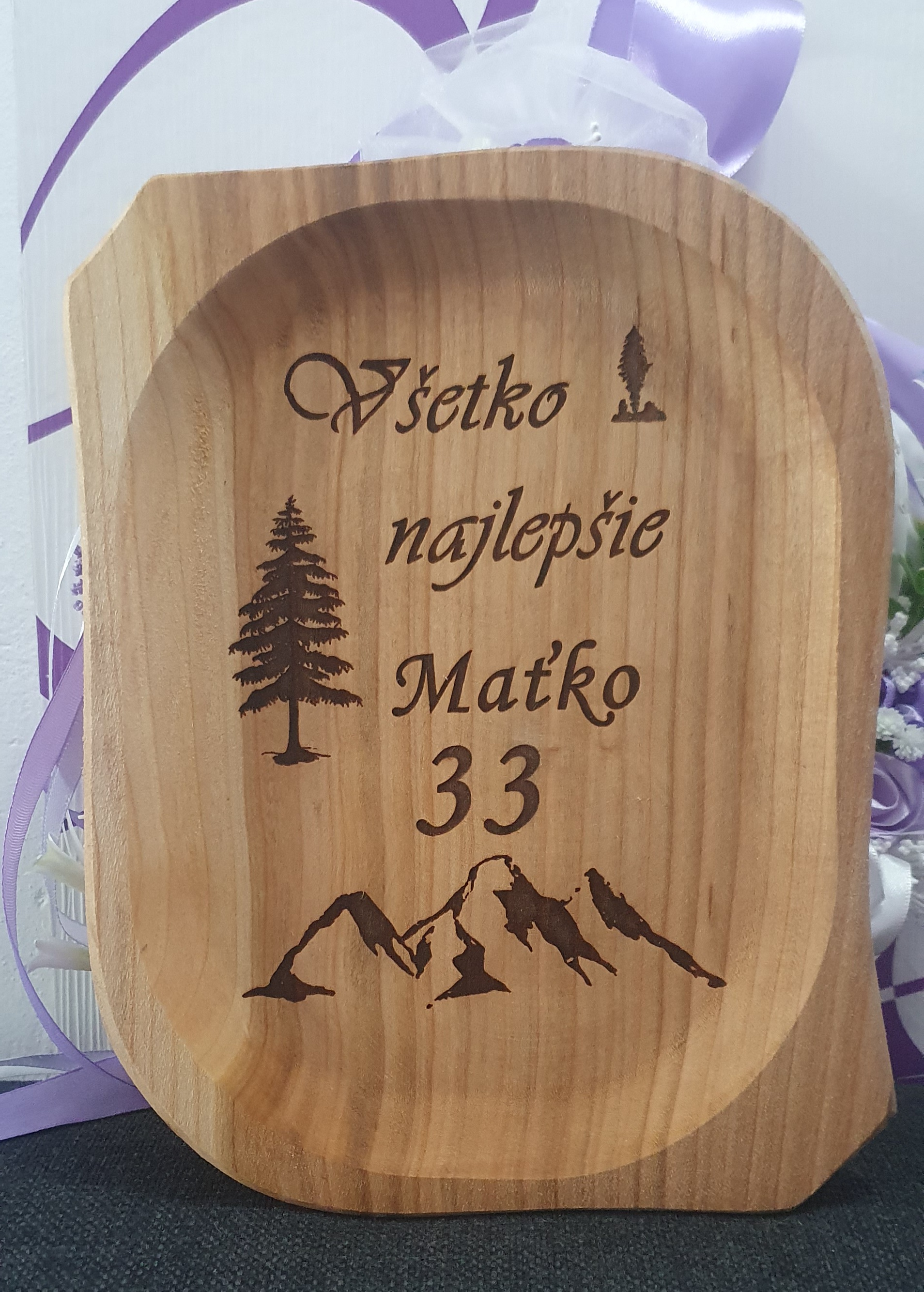 Drevený tanier veľký Všetko najlepšie - Hory