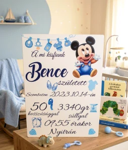 Pamätná tabuľka pre novorodenca vzor dieťa mickey (chlapec) Maďarská verzia