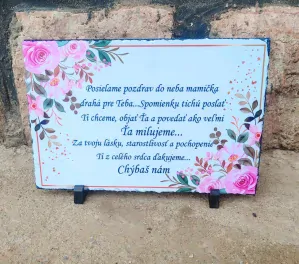 Dekoračný prírodný kameň na hrob Posielame pozdrav do neba ...