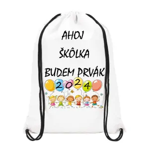 Sťahovací vak biely Ahoj škôlka budem prvák