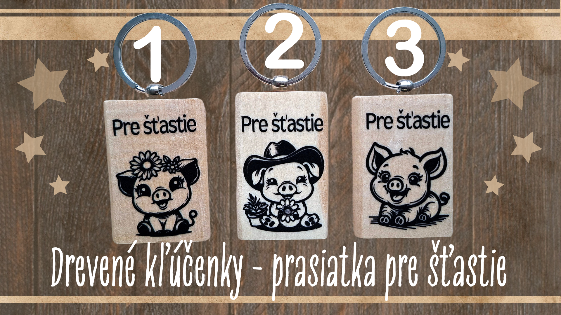 Drevená kľúčenka Prasiatko pre šťastie
