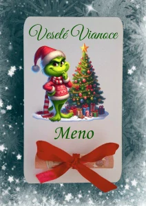 Vianočná drevená tabuľa na darovanie peňazí - Grinch 1 