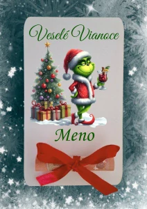Vianočná drevená tabuľa na darovanie peňazí - Grinch 3