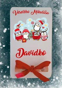 Mikulášska drevená tabuľa na darovanie peňazí - tučniaci