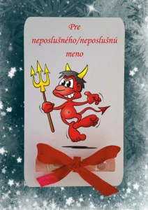 Mikulášska drevená tabuľa na darovanie peňazí - čert