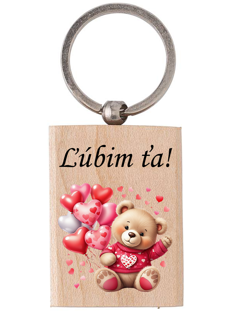 Drevená kľúčenka Ľúbim ťa macík 1 