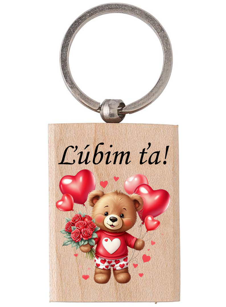 Drevená kľúčenka Ľúbim ťa macík 2 