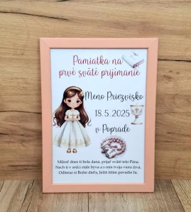 Drevený fotorám pamiatka na prvé sväté prijímanie dievča