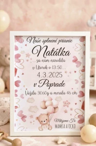 Pamätný fotorámik macík pre dievča