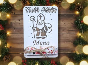 Mikulášska drevená tabuľa na darovanie peňazí alebo čokoládky - Mikuláš