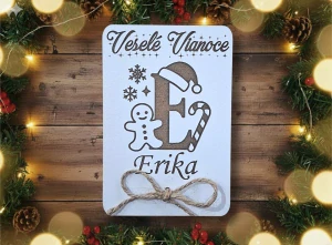 Vianočná drevená tabuľa na darovanie peňazí alebo čokoládky - Iniciálka