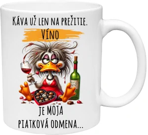 Hrnček Káva už len na prežitie. Víno je piatková odmena (s krabičkou)