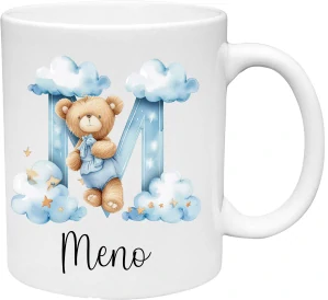 Hrnček Iniciálka medvedík modrý s vlastným Menom (s krabičkou)