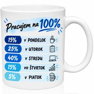 Vtipný hrnček „Pracujem na 100 %“ (s krabičkou)