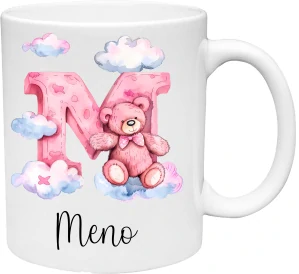 Hrnček Iniciálka medvedík ružový s vlastným Menom (s krabičkou)