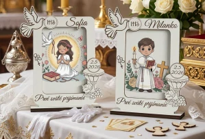 Personalizovaná pamiatka na 1. sväté prijímanie – Drevený fotorámik s menom