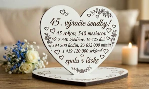 Drevené gravírované srdce – XY. výročie svadby
