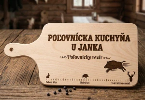 Drevený poľovnícky lopárik s gravírovaním – Poľovnícka kuchyňa
