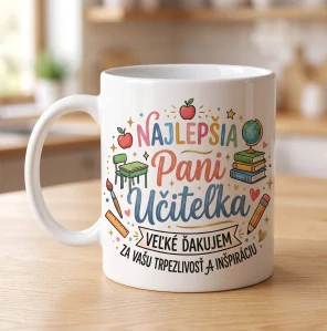 Keramický hrnček – Najlepšia pani učiteľka (S vďakou za trpezlivosť) (s krabičkou)
