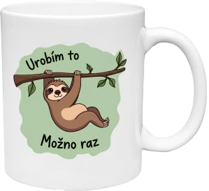 Keramický hrnček s motívom leňochoda – "Urobím to. Možno raz"s krabičkou)