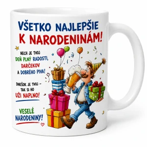 Vtipný hrnček k narodeninám – milovník piva a darčekov (s krabičkou)