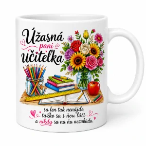 Keramický hrnček – Úžasná pani učiteľka (s krabičkou)