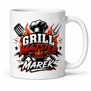 Personalizovaný hrnček Grill Majster s vlastným menom – originálny darček pre milovníka grilovania (s krabičkou)