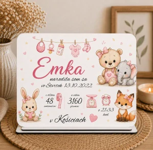 Personalizovaná tabuľka pre novorodencov 👶 (dievča)