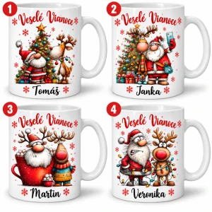 Personalizovaný vianočný keramický hrnček – Santa & sob 🎄🎅 (s krabičkou)