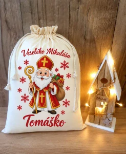Mikulášske bavlnené vrecko s vlastným menom