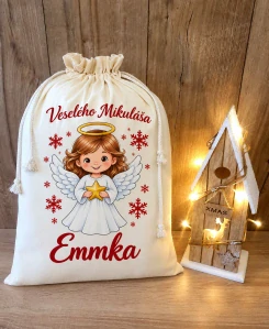 Mikulášske bavlnené vrecko s menom – Anjel 👼🎁