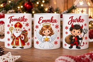 Mikulášsky hrnček s vlastným menom – Mikuláš, Anjel alebo Čert 🎅👼😈 (s krabičkou)