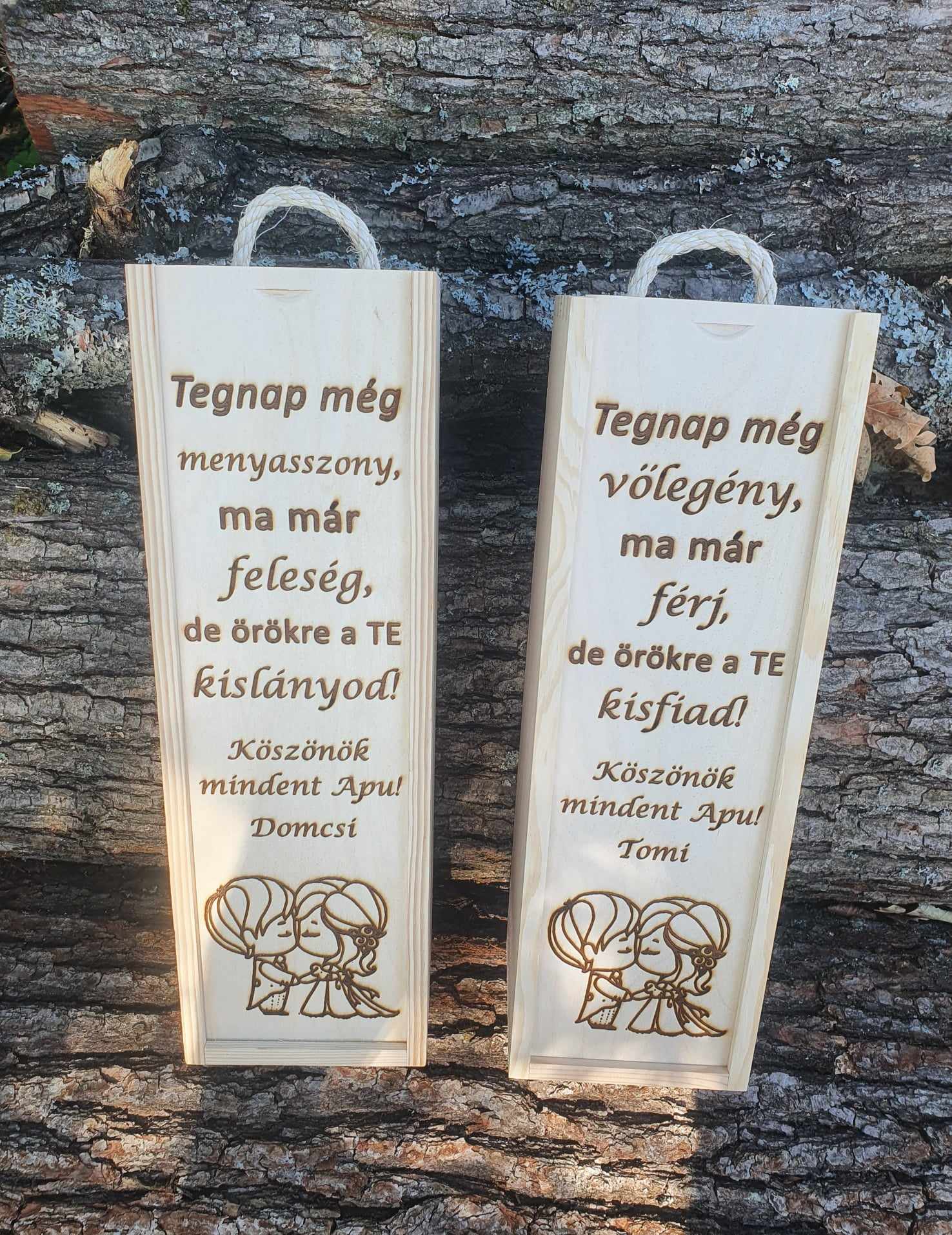 Drevená krabica na fľašu - Köszönet mindenért vőlegény és menyasszony