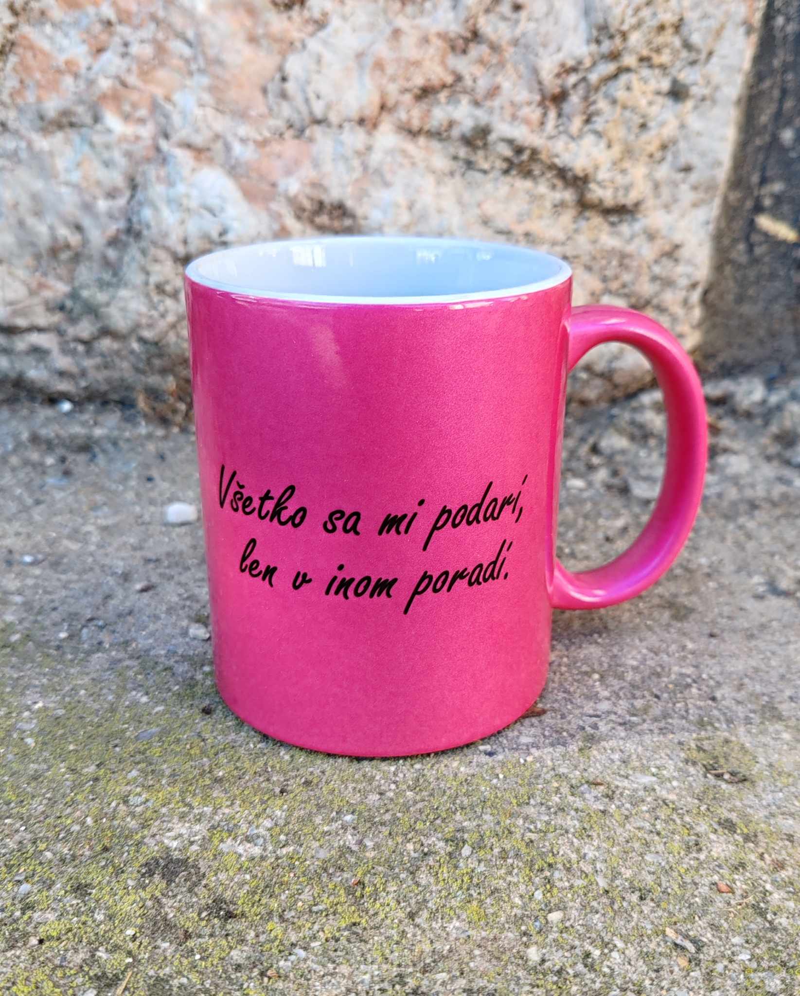 Hrnček Všetko sa mi podarí -  Ružová metalická farba (s krabičkou)