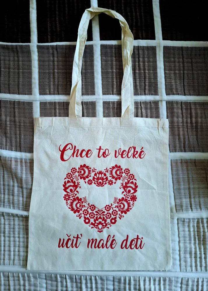 Bavlnená nákupná taška Najlepšia pani učiteľka kvieky