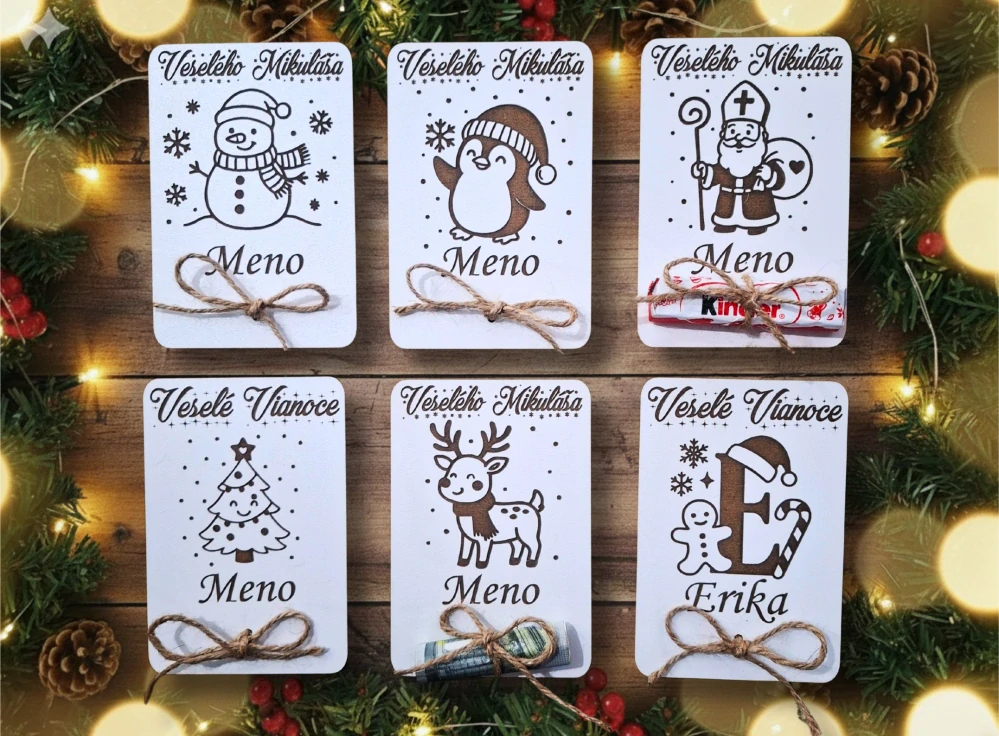 Mikulášska drevená tabuľa na darovanie peňazí alebo čokoládky - Pingvín