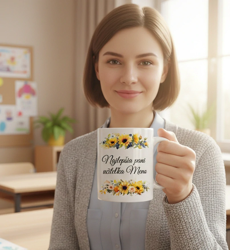 Hrnček Najlepšia pani učiteľka slnečnica  (s krabičkou)