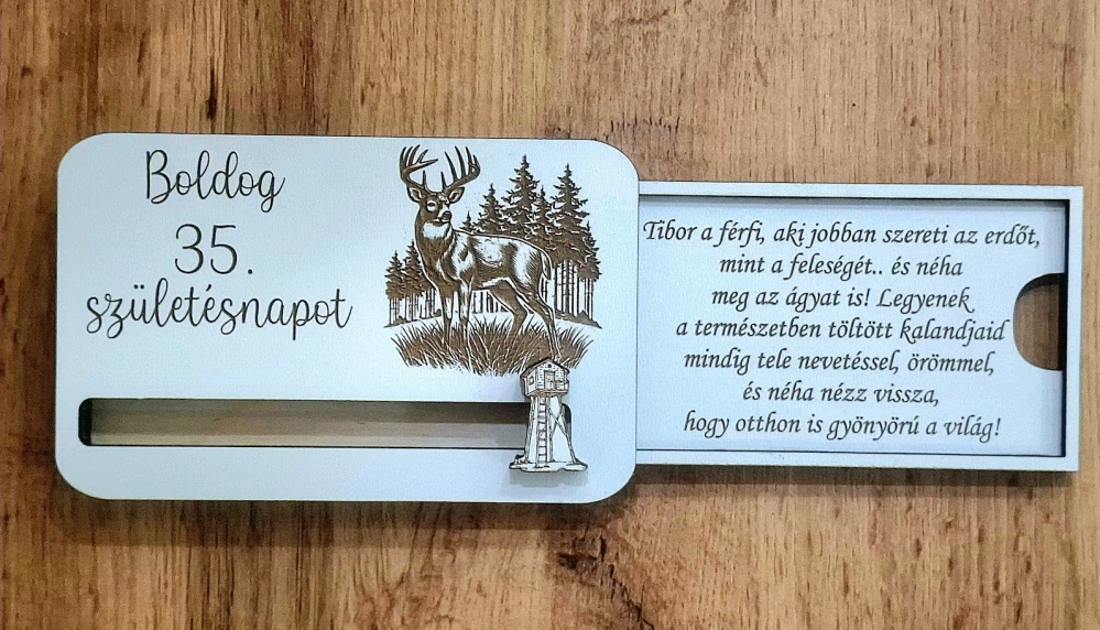 Drevená obálka na darovanie peňazí na narodeniny pre poľovníka