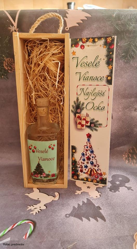 Drevená krabica na fľašu- Veselé Vianoce